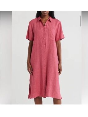 Eileen Fisher Līnen Women's Button-Front Collared Shirt Dress - Rose Pink